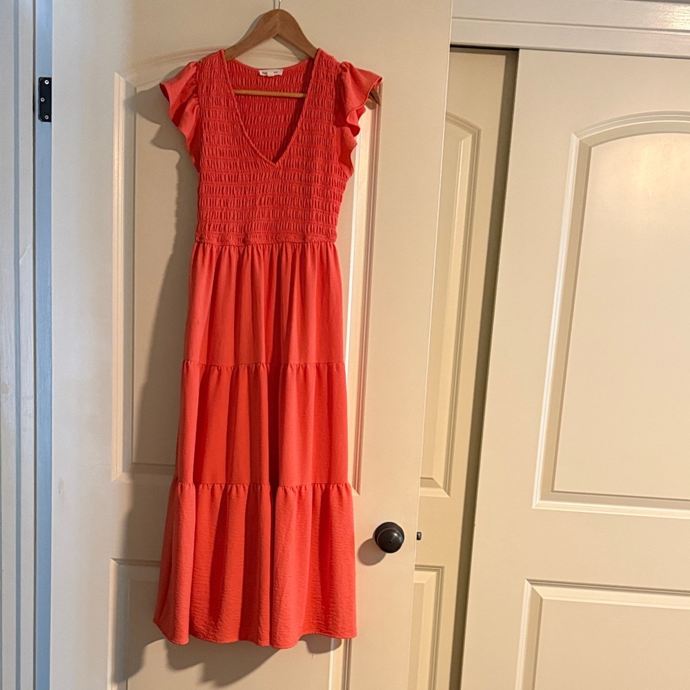 Blu Pepper Vibrant Orange Midi Dress